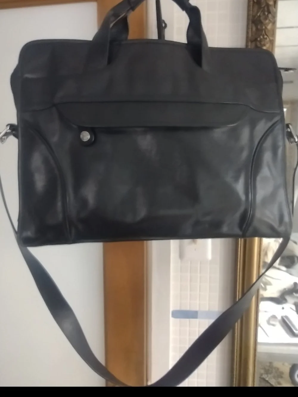 Classic Black Leather Messenger Bag for Men